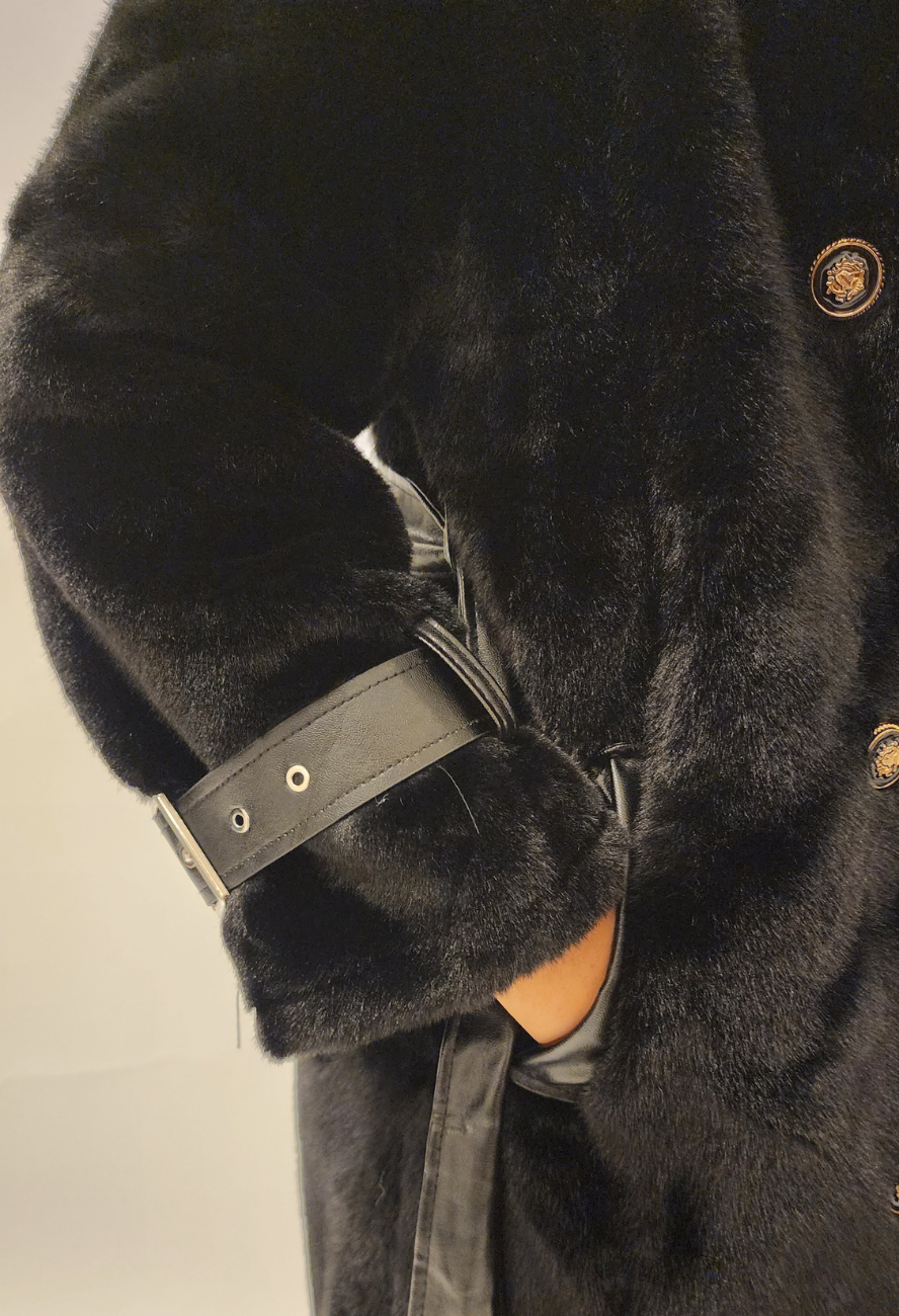 Black Police Fur Trench Jacket