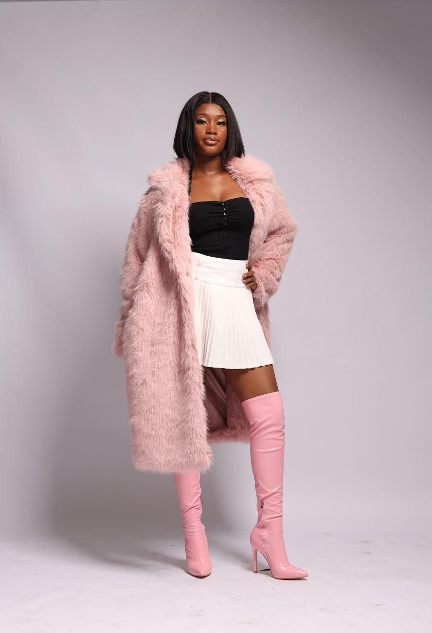 PINK Trench Fur Jacket