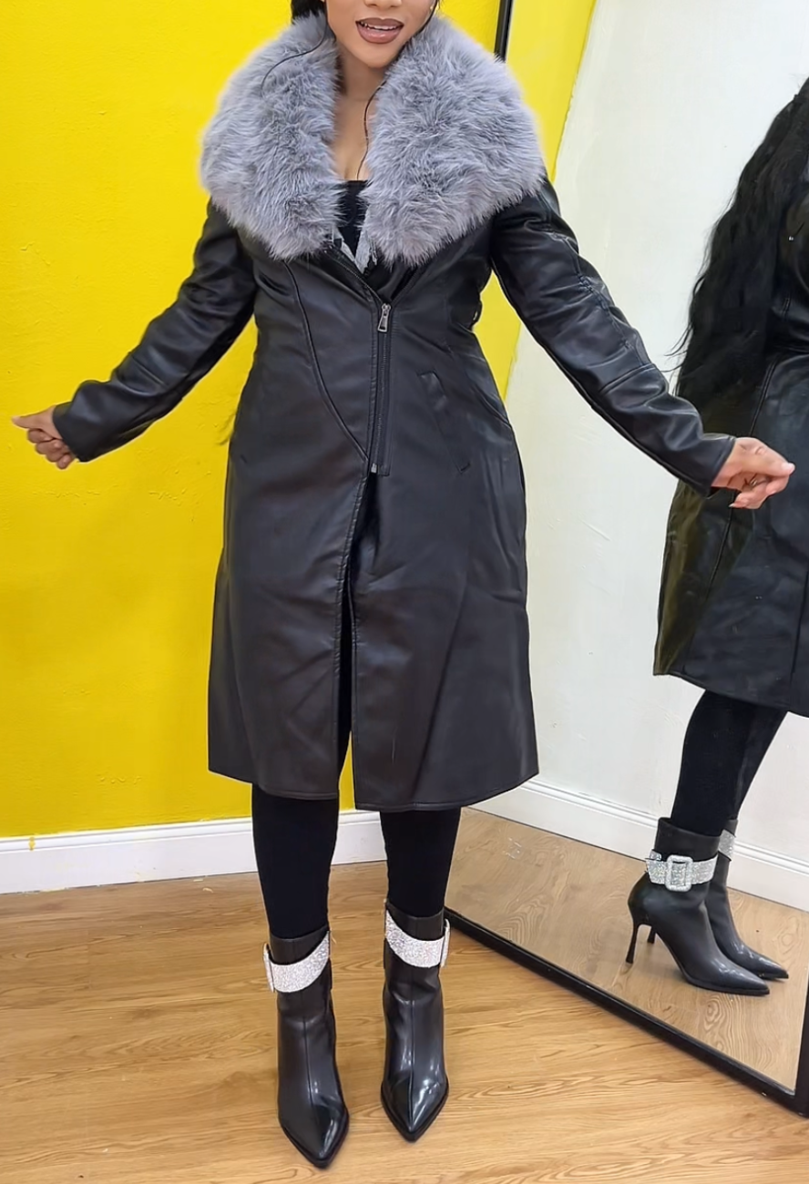 SAIL Black Trench Jacket WITH FUR - PREMIUM