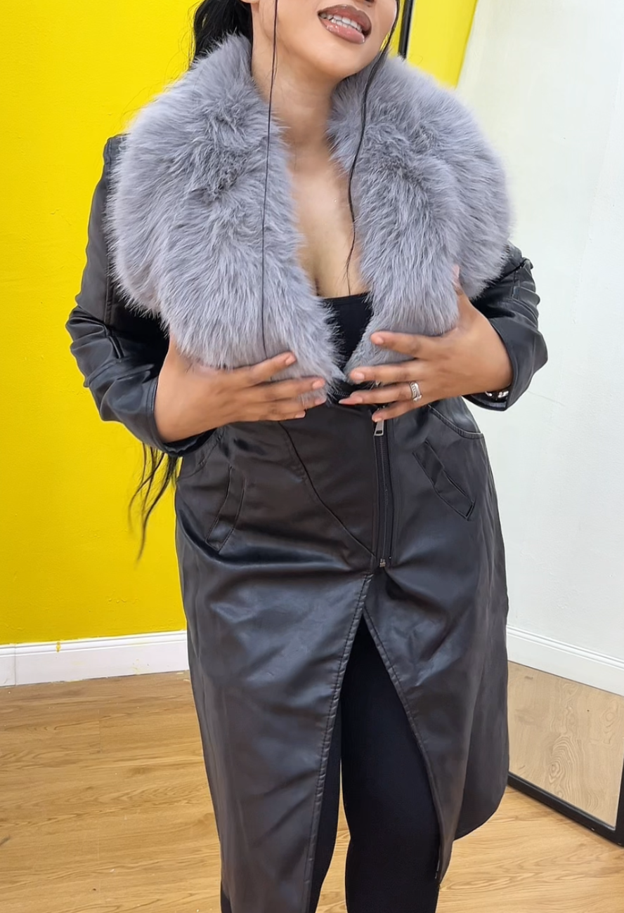 SAIL Black Trench Jacket WITH FUR - PREMIUM