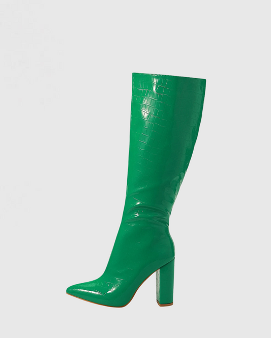 Green Crox Knee High Boots