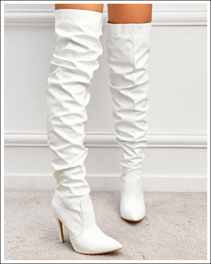 White Glossy thigh Boots