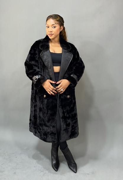 Black Police Fur Trench Jacket