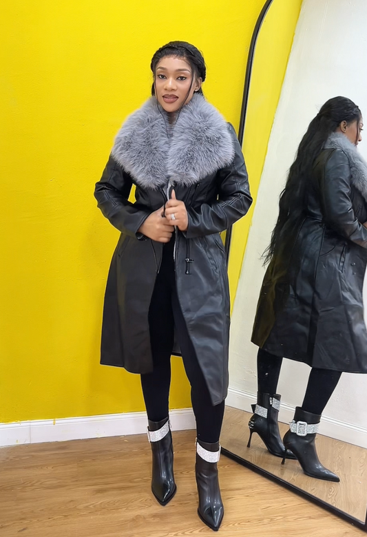 SAIL Black Trench Jacket  WITH FUR - PREMIUM