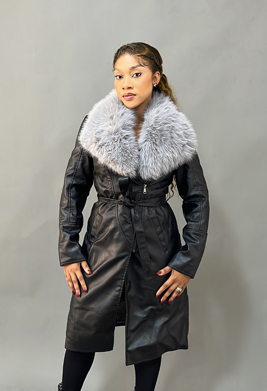 SAIL Black Trench Jacket  WITH FUR - PREMIUM