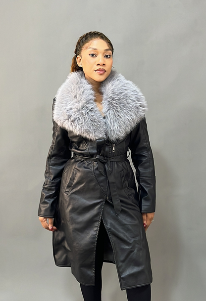 SAIL Black Trench Jacket  WITH FUR - PREMIUM